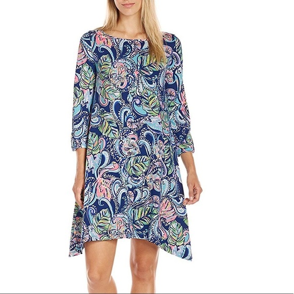 Lilly Pulitzer Dresses & Skirts - Lilly Pulitzer Edna Swing Shift Dress Hanging with Fronds Print Blue